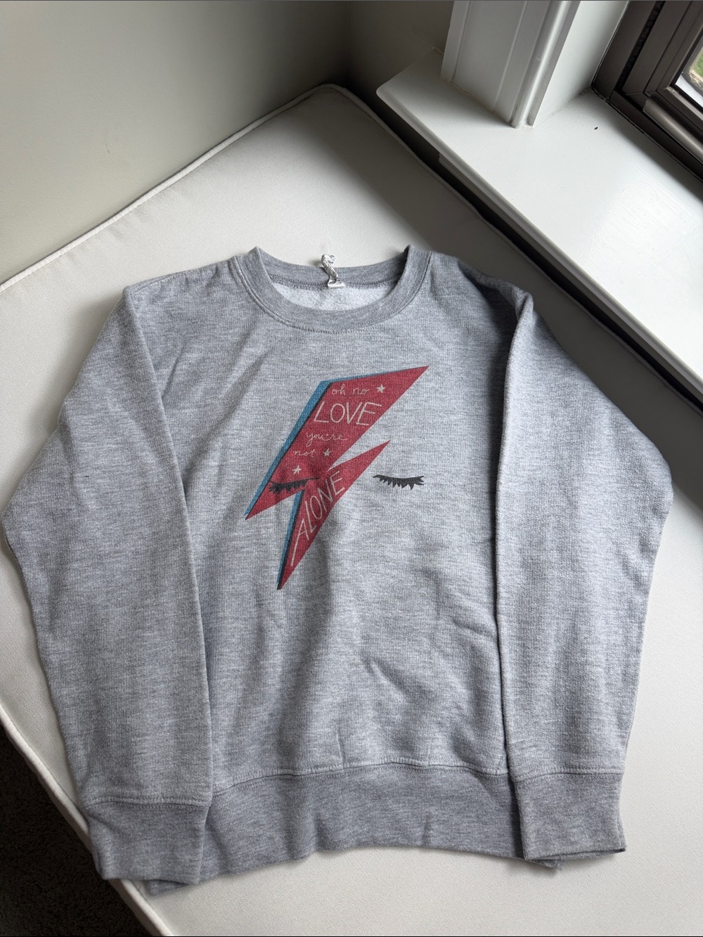 Gray Graphic Lightning Bolt Sweatshirt with Eyelash Detail 5/6